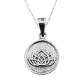 Dije De Plata Medalla Flor De Loto con Cadena