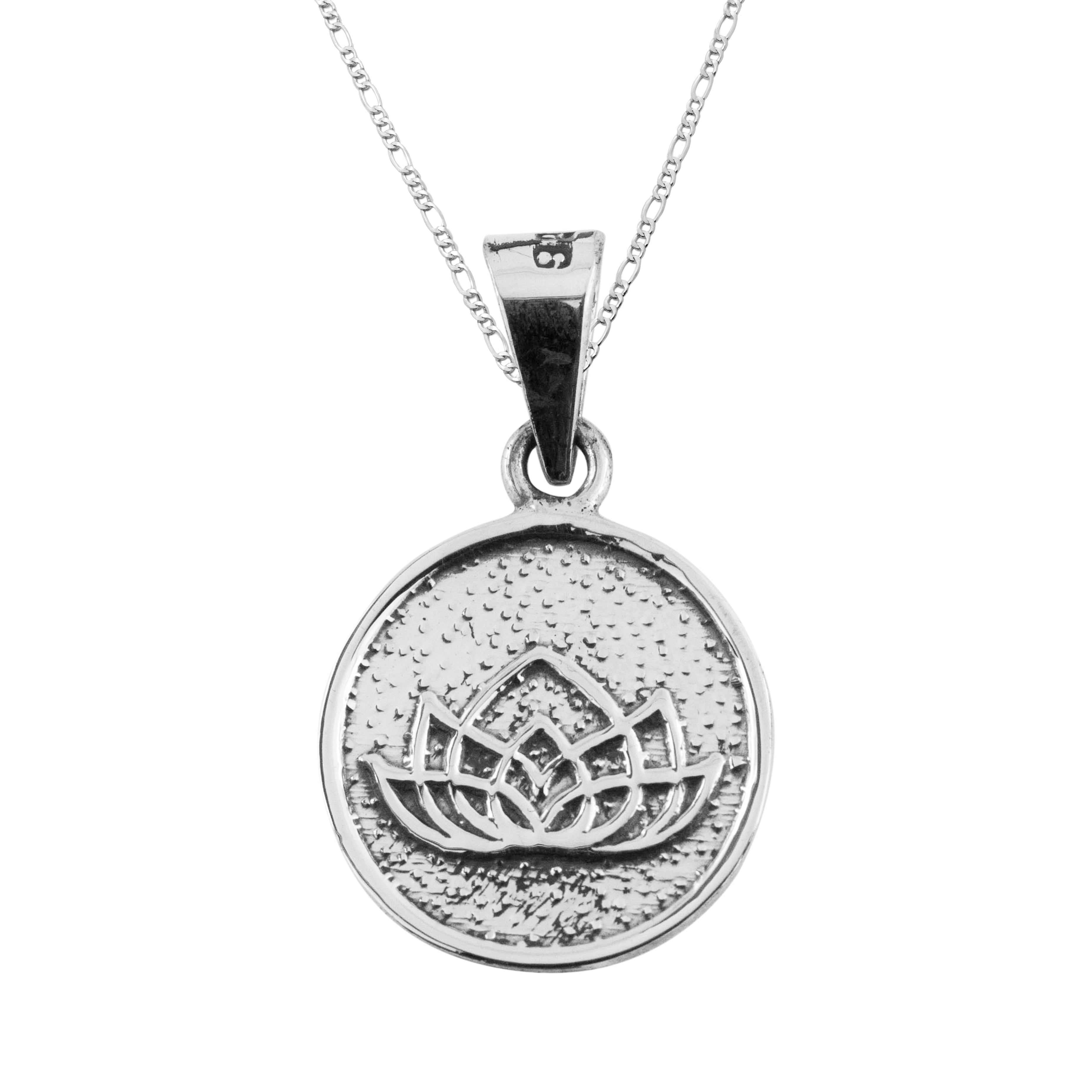 Dije De Plata Medalla Flor De Loto con Cadena