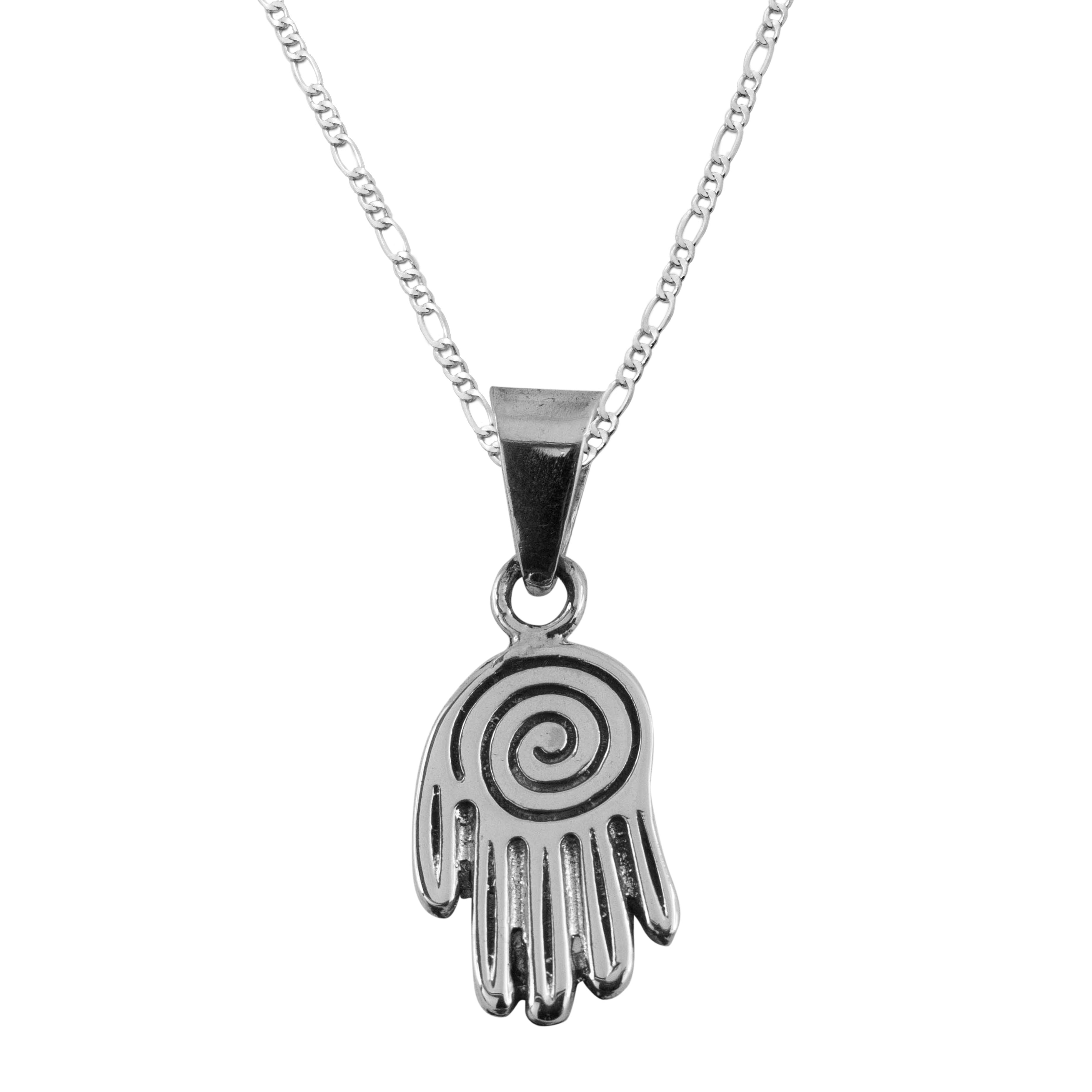 Dije De Plata Mano De Fatima Centro Del Universo con cadena
