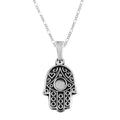 Dije De Plata Mano de Fatima Dos Corazones Y Circulos con cadena